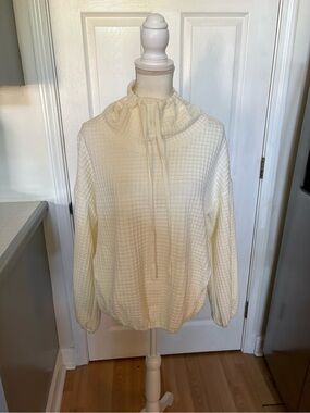 Max Studio Cream Waffle-Knit Drawstring Funnel Neck Sweater